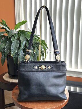 GIANNI VERSACE Starburst Leather Tote, Black